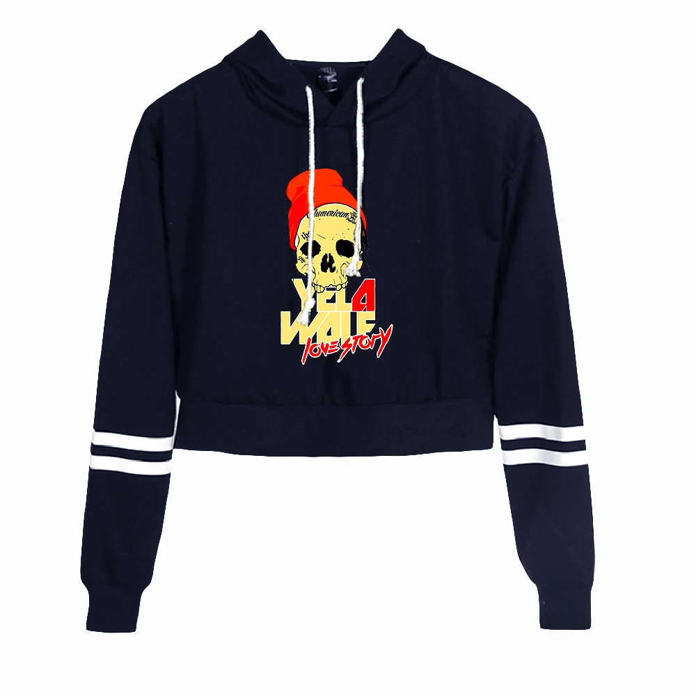 Yelawolf Thời Trang Crop Khoác Hoodie Nữ Có Mũ Áo Thun Chui Đầu Crop Top Bán Giày Dạo Phố Quần Áo