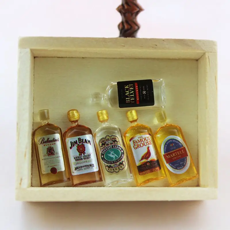 6PCS/Lot 1/12 Scale Dollhouse Miniature Wine Bottle Mini Drinks for Blyth Barbies BJD OB11 Doll House Toys Accessories