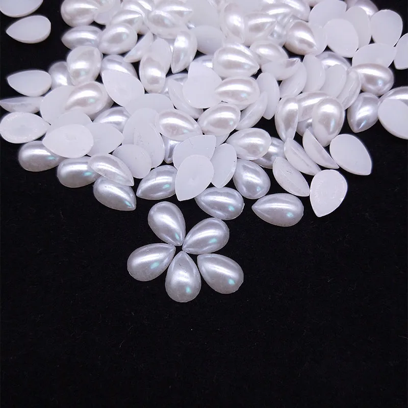 100pcs White Flatback Half Pearl Beads Droplets Flower Heart Imitation Pearls Scrapbook DIY Making Jewelry Crafts Accessories