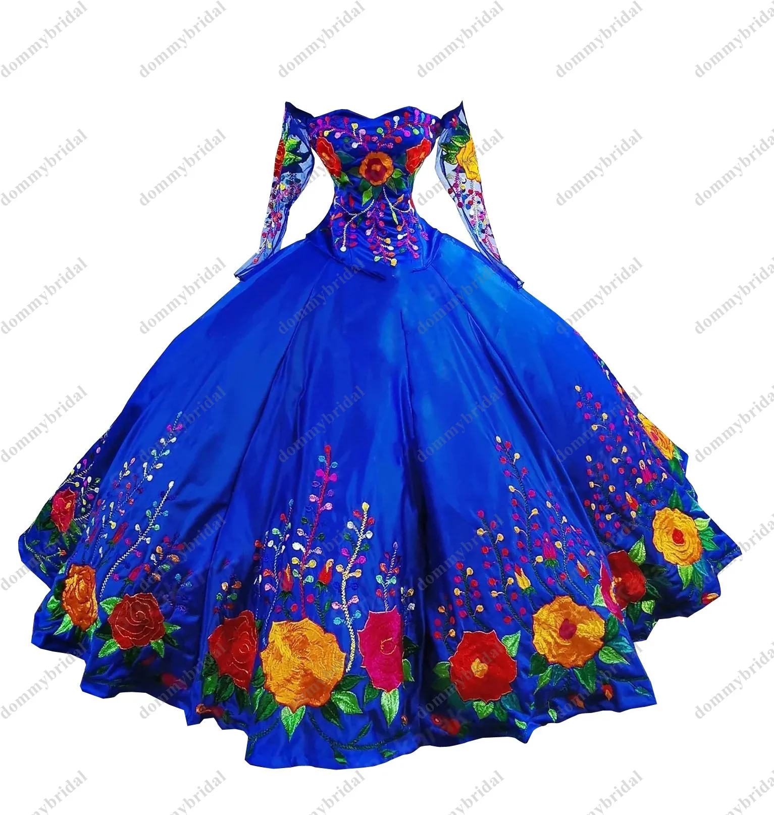 2023 moda colorido flores bordadas vestido de baile fora dos ombros quinceanera vestidos mexicano estilo charro mangas compridas barato xv