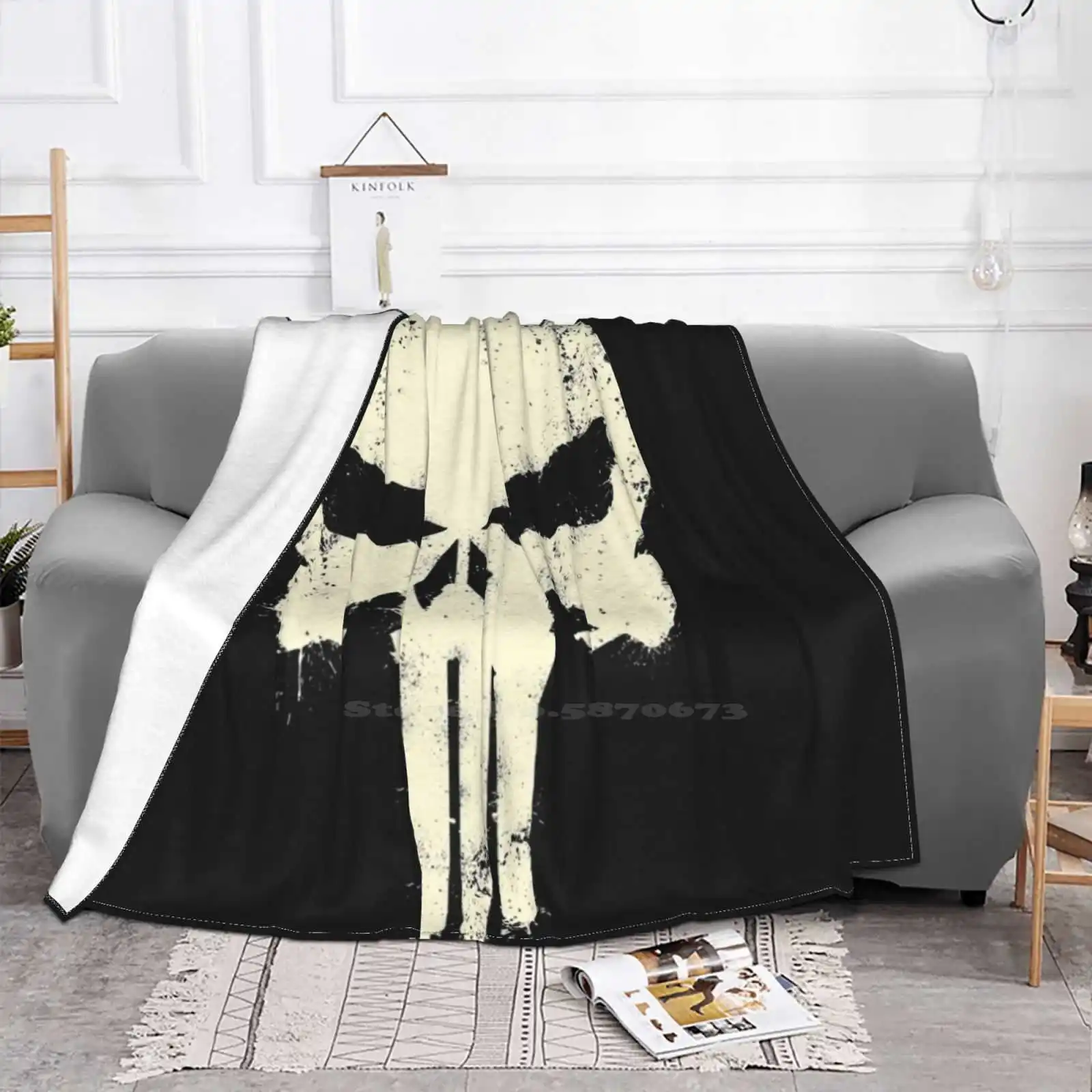 Vintage Punisher Air Conditioning Soft Blanket Vintage Hero Super Hero Punisher Halloween Worn Out Splash Terror Horror Freak