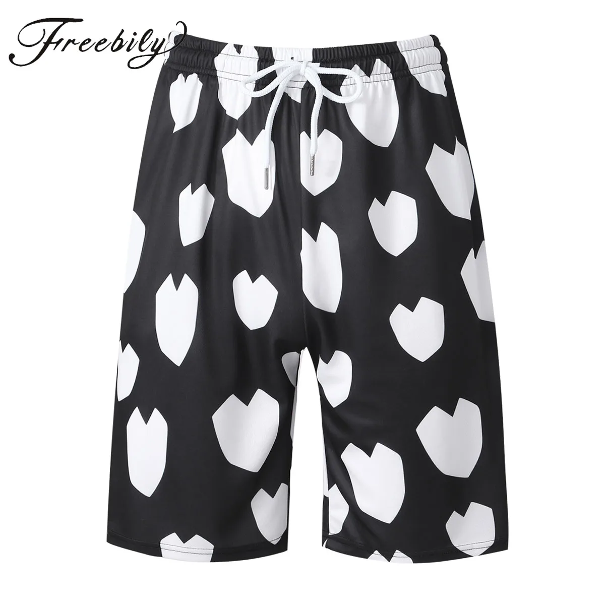 Men Love Heart Print Boxer Shorts Sexy Casual Shorts Loose Lounge Short Pants Beach Wear Nightwear Sleep Bottoms