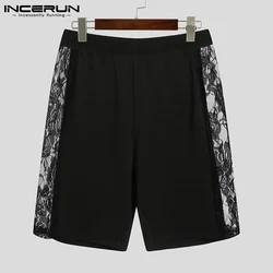 Men Sleep Shorts Lace Mesh Patchwork See Through Homewear Summer Sexy Shorts 2023 Fitness Cozy Men Sleep Bottoms INCERUN S-5XL