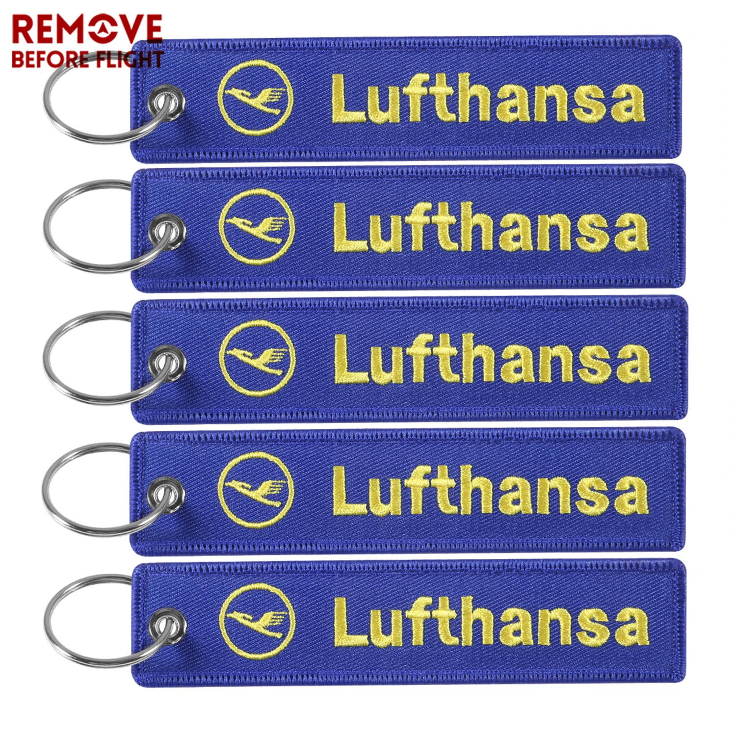 50 PCS Jewelry Key Tag Label Embroidery Blue Lufthansa Keychains Fashion Keyrings Flight Crew Pilot Key Chain for Aviation Gifts