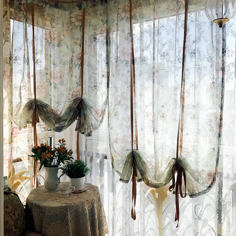 American pastoral floral curtain embroidery line Roman curtain pull curtain balloon curtain balcony windows LQ