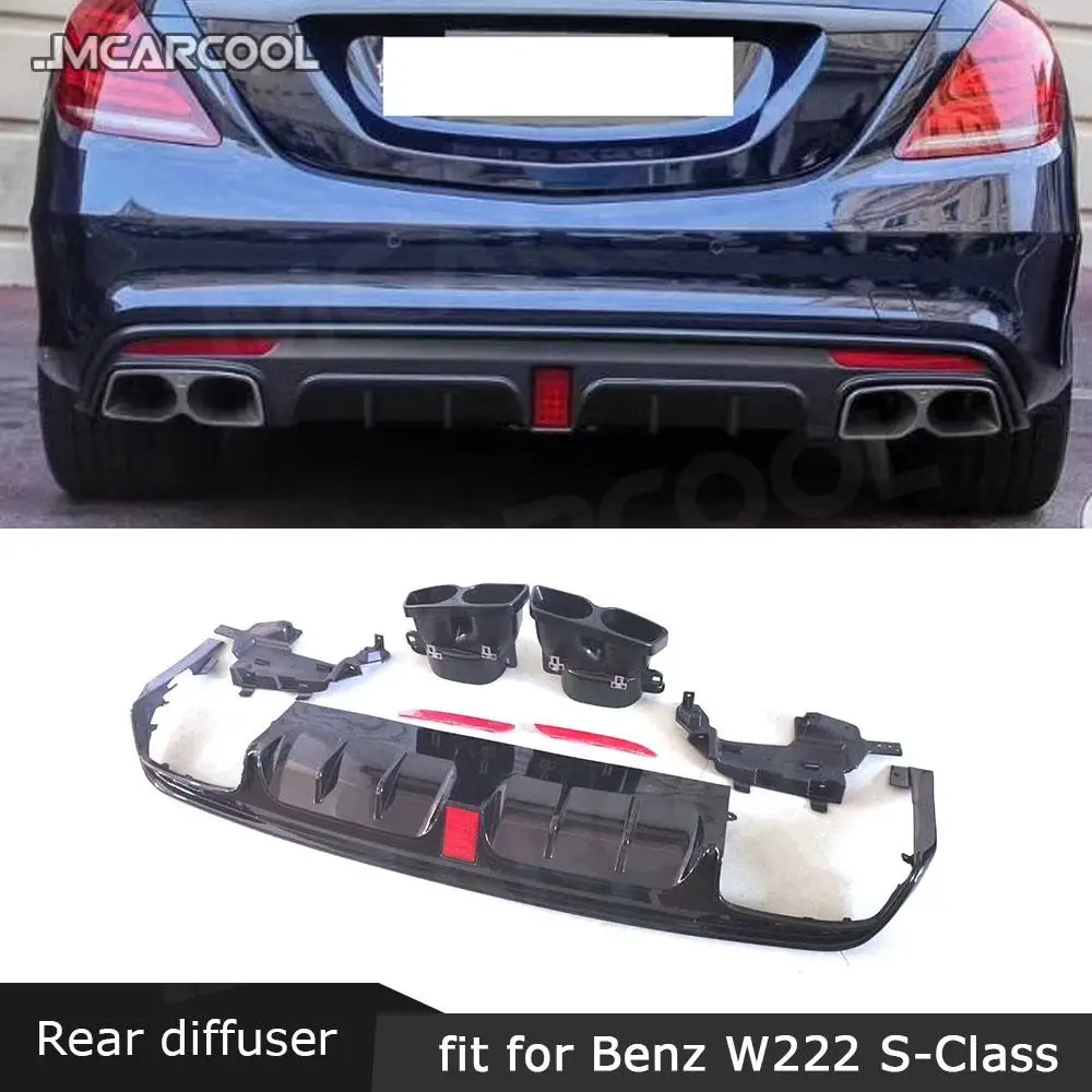 

S Class ABS Rear Bumper Lip Diffuser Spoiler with Exhaust Tips For Mercedes Benz W222 S63 S65 AMG 2014-2017 Car Styling