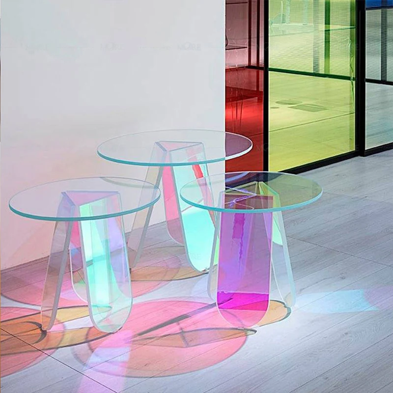 

Modern minimalist ins rainbow coffee table Color Acrylic Round Transparent Side Table Living Room Decor Plexiglass Furniture