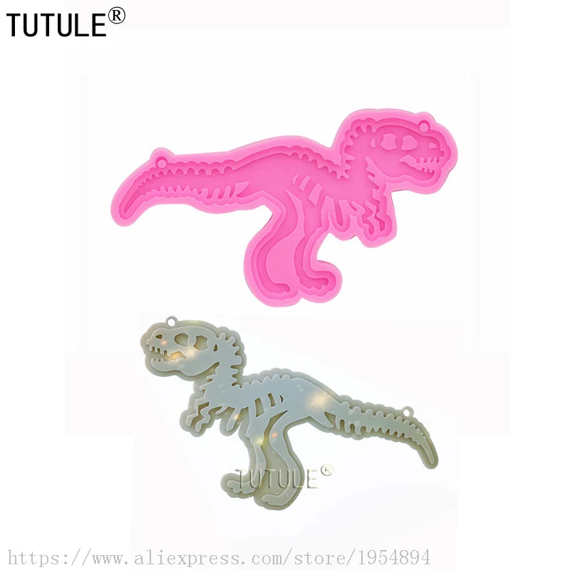 Shiny dinosaur fossil with holes keychain resin jewelry pendant drip mold DIY handmade chocolate cake dessert decoration molds