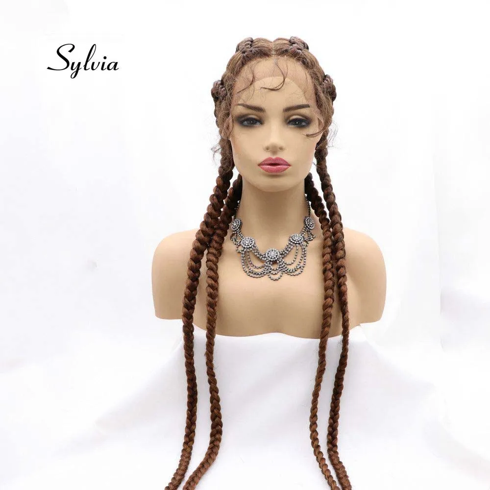 Sylvia Brown/Red/Black Synthetic Box Braid Lace Front Wig For Women Hair Long Braid Wigs With Baby Hair