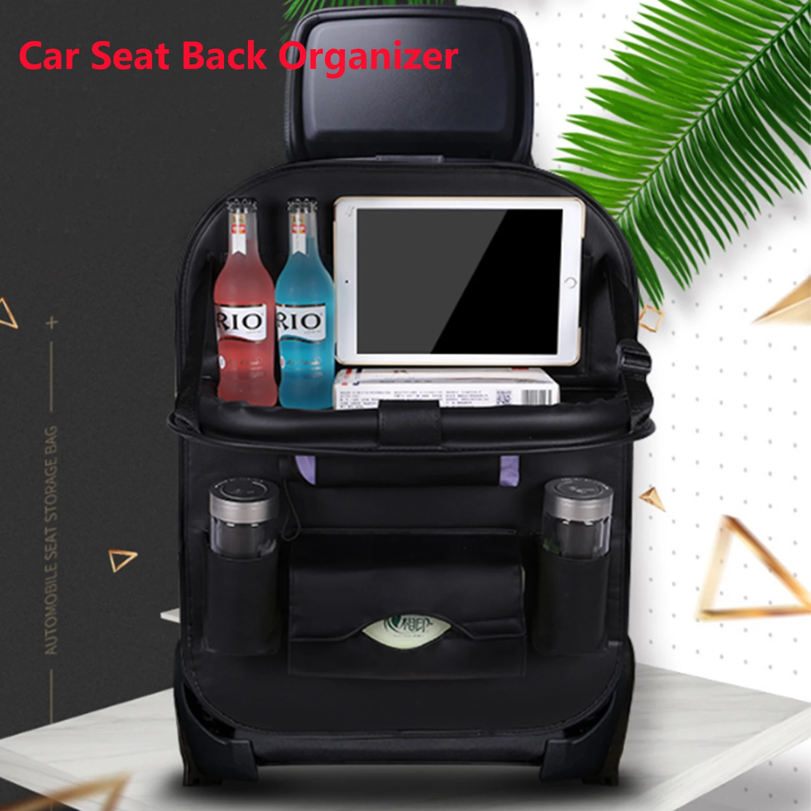 Car Seat Back Organizer Foldable Table Tray Pu Leather Pad Storage Organizer Travel Storage Bag Auto Accessories Protector Play