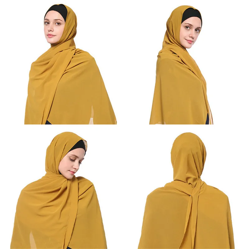 Bufanda de gasa suave para mujer, hijab Multicolor liso, bufanda bordada musulmana