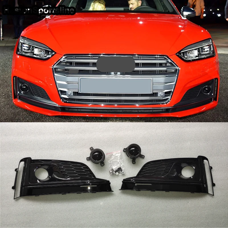 A5 Fake ACC Honeycomb Front Sport Fog Lamp Cover Fog Light Grill for Audi S5 SLINE 2016-2019 Car Styling Accessories