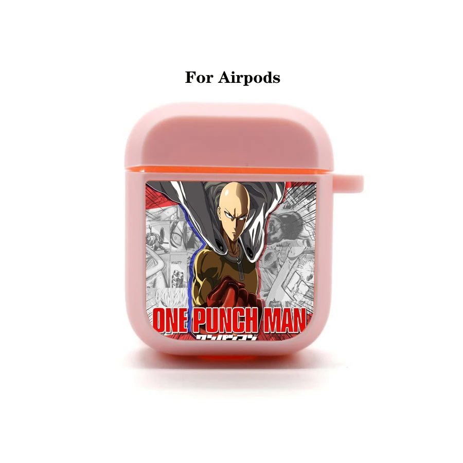 Anime ONE PUNCH-MAN AirPods กรณีปกคลุม Apple AirPods หูฟังซิลิโคนกระเป๋าซิลิโคนบลูทูธหูฟังป้องกันกรณี