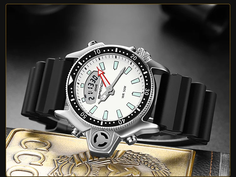 SANDA Mode Sport Männer LED Digital Uhren Dual Display Quarz Armbanduhr Im Freien Wasserdichte Militär Armbanduhren Herren Uhr – Detail 18