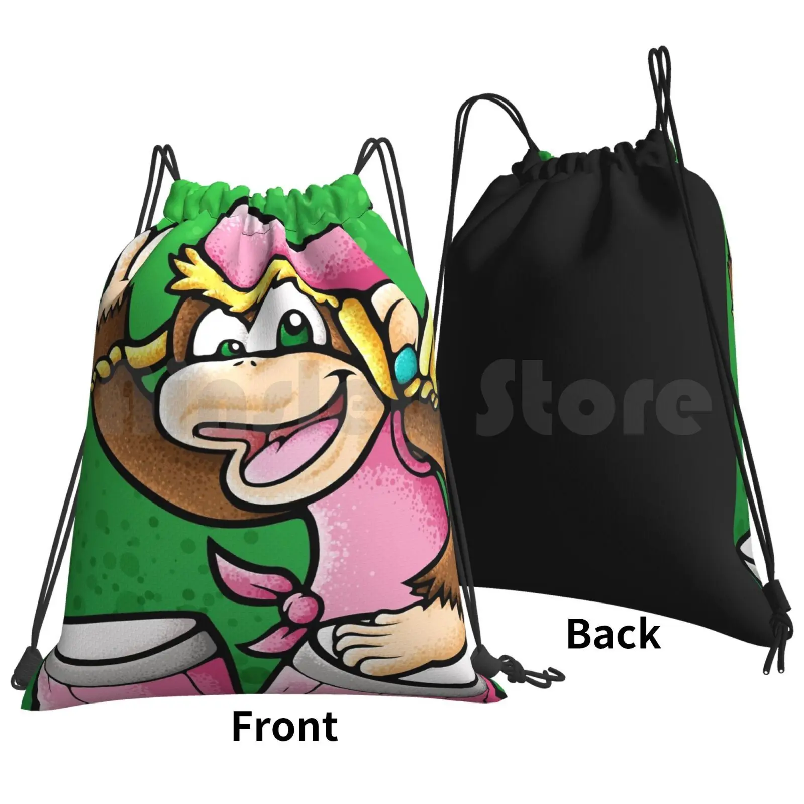 Dixie Kong Backpack Drawstring Bag Riding Climbing Gym Bag Dixie Kong Donkey Kong Drum Monkey Pink Girls Donkey Kong Country