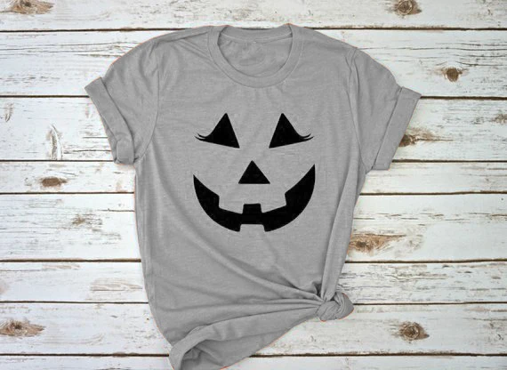 Funnt Pumpkin Halloween Gift Slogan Grunge Halloween holiday Tee Women Halloween T-Shirt Gray Graphic Clothing