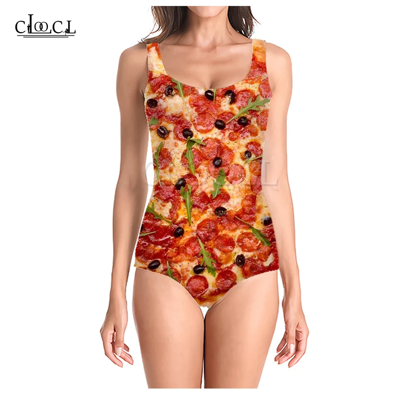 CLOOCL Food Pizza Series 3D Print Girls One-piece Swimsuit Bathing Suit Sleeveless Slim Sexy Women\'s 2021 Summer New Swimwear