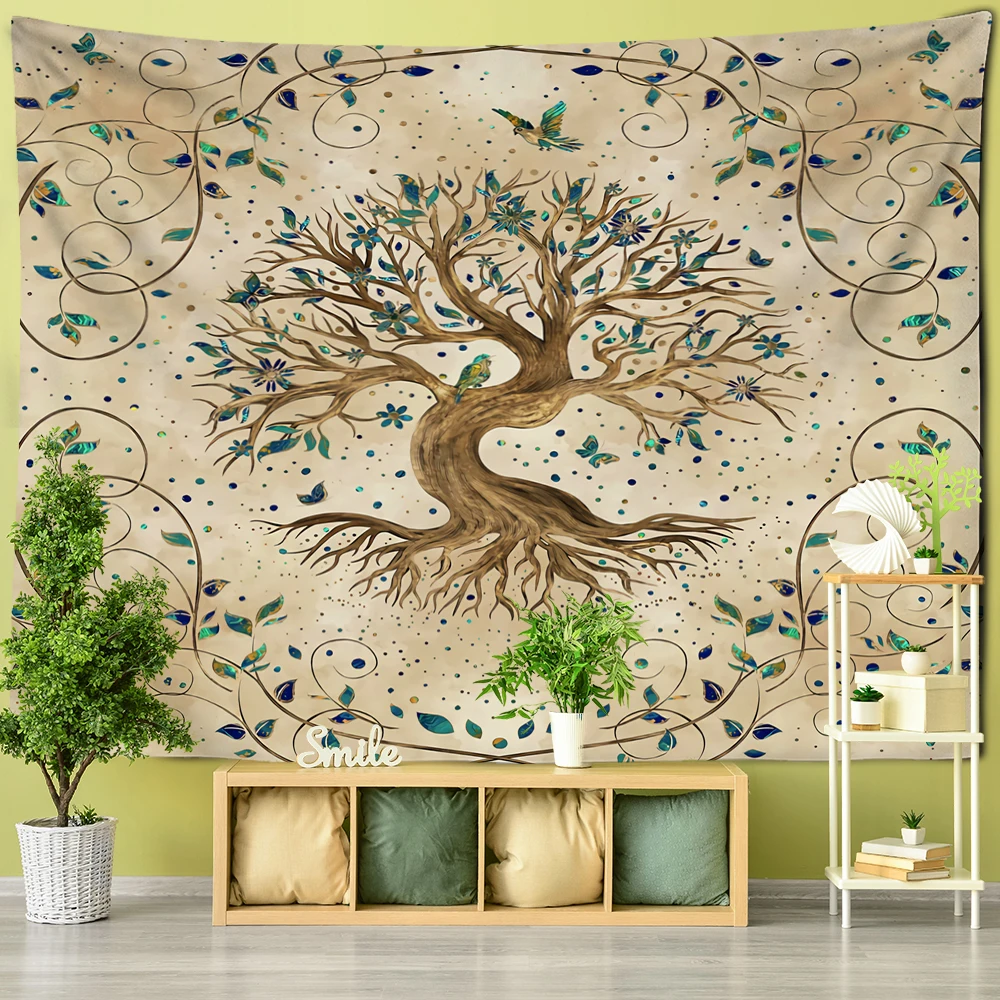 Tree of Life Background Cloth Tapestry Psychedelic Polyester Fabric Printed Bohemian Style Wall Hanging Home Decor