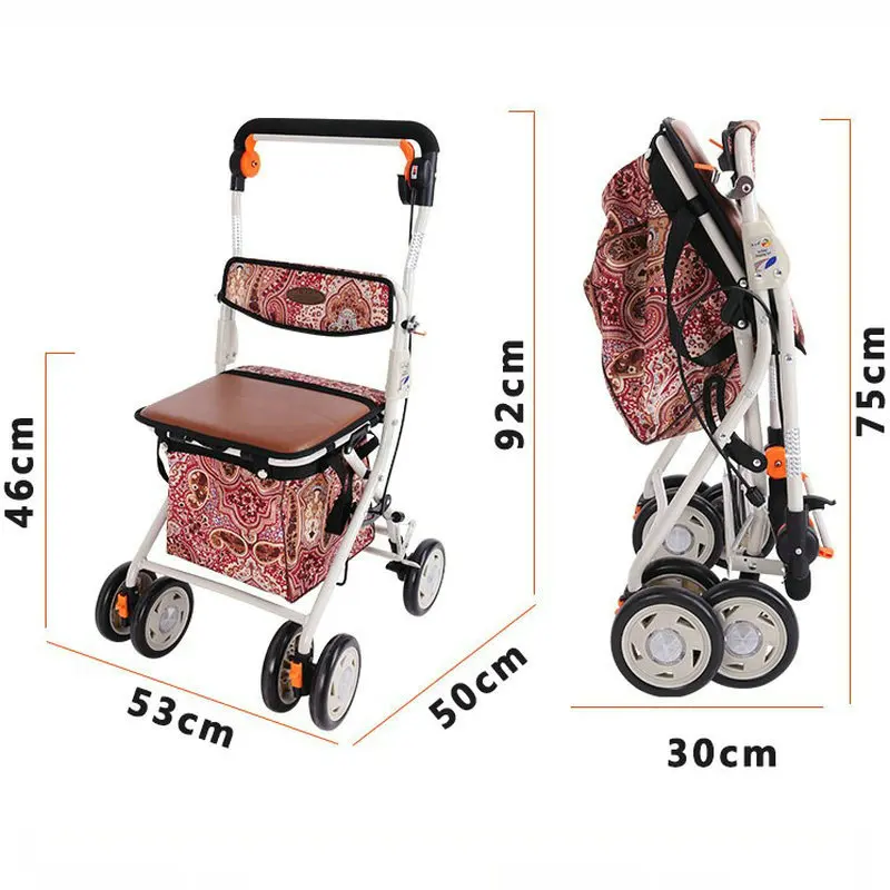 Household Elderly Shopping Cart Grocery Walker, Foldable Portable Car Can Load 90kg, Seniors Luggage Trolley