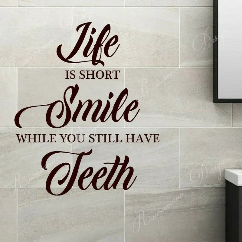 

Life Smile Teeth Quote Wall Sticker Vinyl Home Decor For Barthroom Removable Waterproof Window Decals Mural Wallpaper 4156