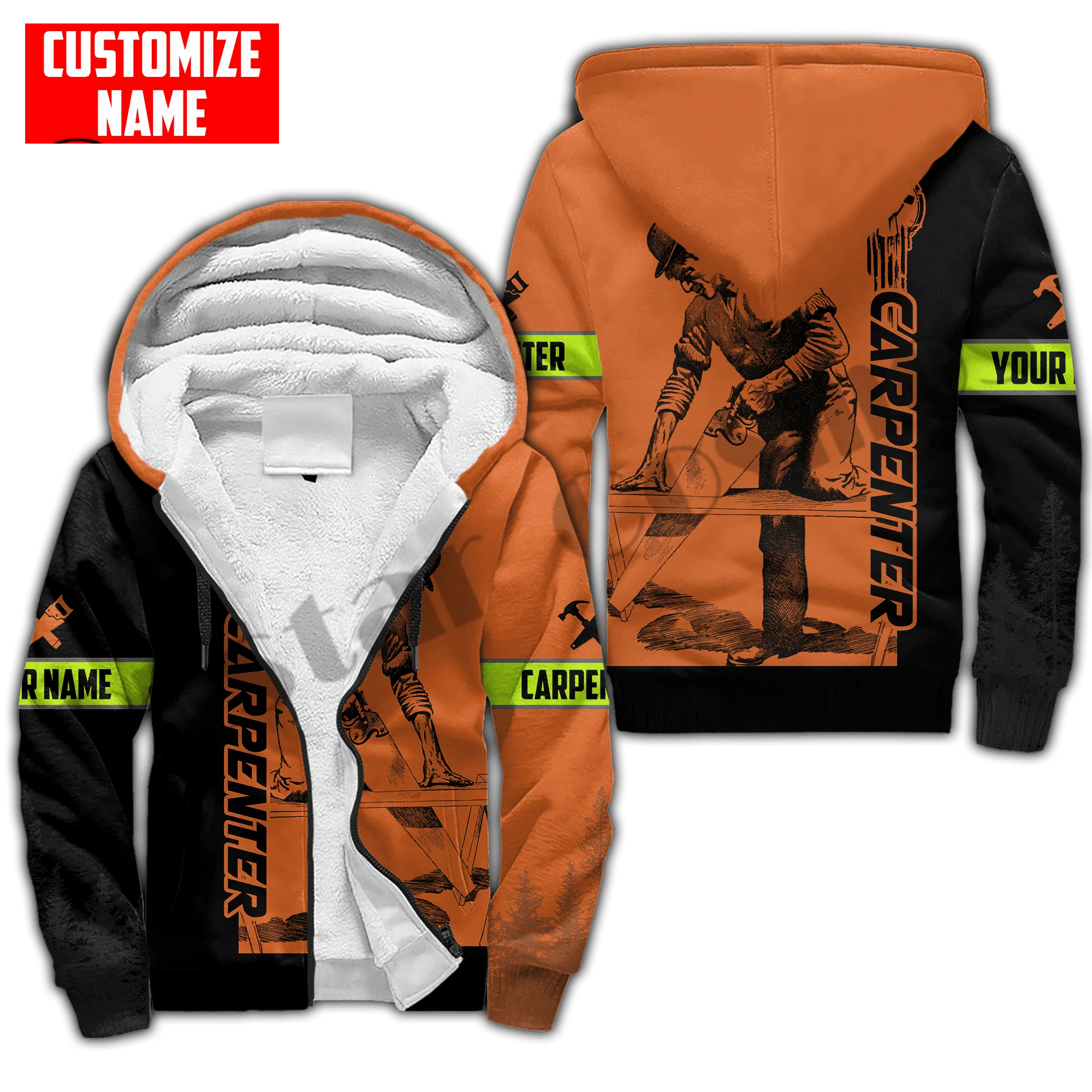 Job Custom Name 3DPrinted Unique Fleece Zipper Hoodies Men/Women Winter Warm Double Plus Velvet Jacket Costumes Casual Coat A-1