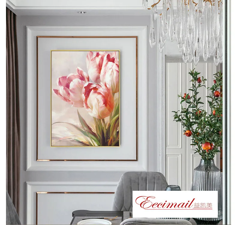 

EECAMAIL 5D DIY Diamond Painting Full Diamond Embroidered Tulips Warm European Porch Flowers Home Decoration Painting No Frame