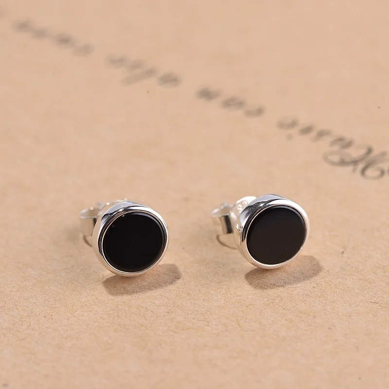 925 Sterling Silver Black Agate Stud Earrings Women Earrings Vintage Party Wedding Jewelry Gifts for Girls Women Jewelry Lovely