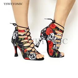 2021 primavera estate stile Salsa Bachata scarpe da ballo ragazze Halloween cranio stivale da ballo latino tacco 9cm scarpe da ballo latino da donna