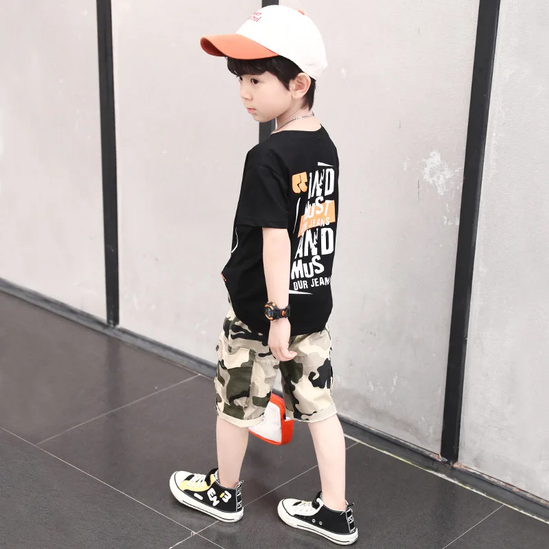 Boys Clothing Sets Summer Cotton T-shirts + Camouflage Pants Kids Boys Sports Suit Children Clothes Outfits 5 6 7 8 10 12 Years