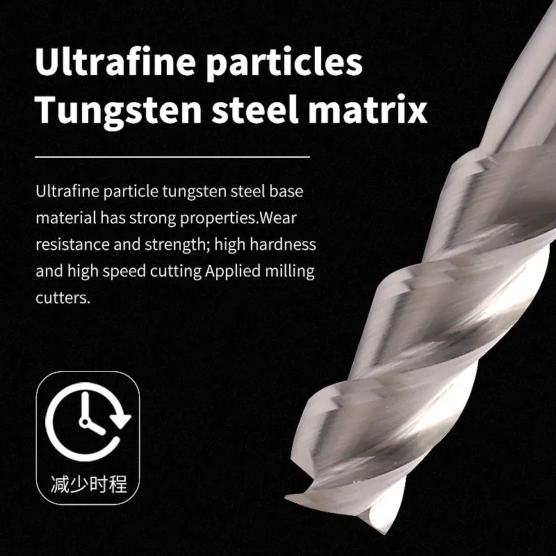 อลูมิเนียมทองแดงตัดไม้ Endmill HRC50 3 ขลุ่ย CNC เครื่องกัดเครื่องมือทังสเตนเหล็กเครื่องตัดมิลลิ่ง 1 มม.2 มม.3 มม.4 มม.6 มม.