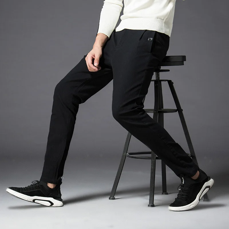 

MRMT 2024 Brand New Autumn Men's Trousers Leisure Elastic Small Feet Pants for Male Cotton Solid Color Trousers