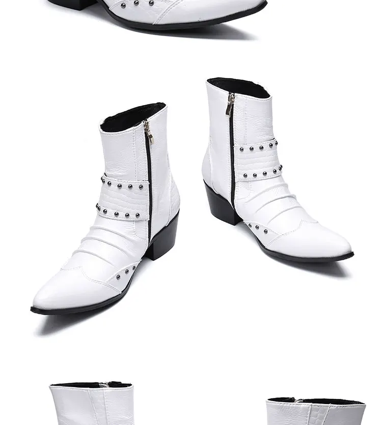 Herren Maßgefertigte Schlangenleder-Stiefel mit Nieten, Mittelhoch, Spitze Zehenkappe, Luxuriöser Singer-Modell-Stil, Bar-Party, Persönlichkeit, Herbstschuhe – Detail 30