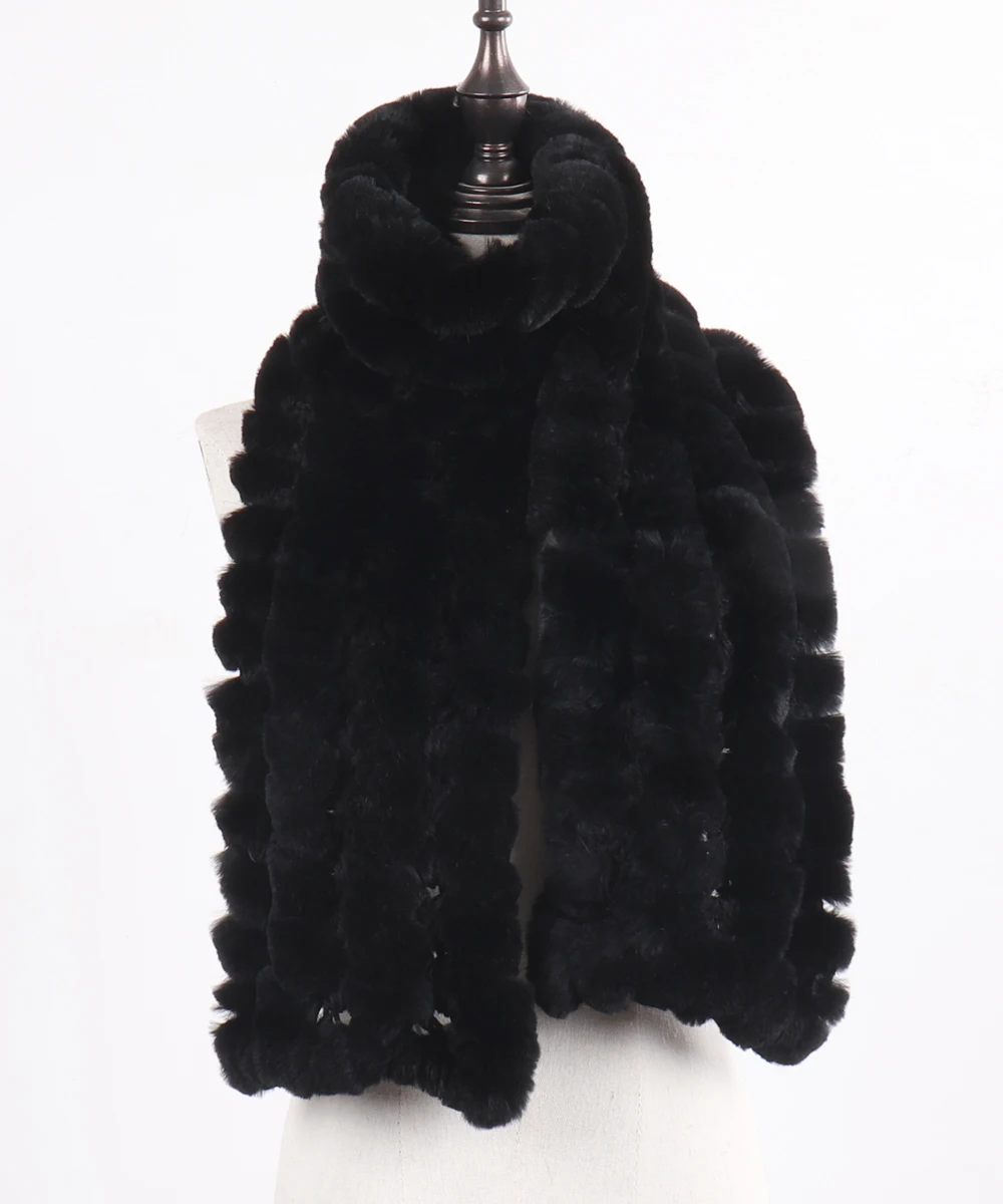 Neue Marke Gestrickter Modischer Damen Echt Rex Kaninchenfell Schal Frauen Winter Warmer Natürlicher Pelzschal Langer Stil Echter Pelz Halswärmer – Detail 33