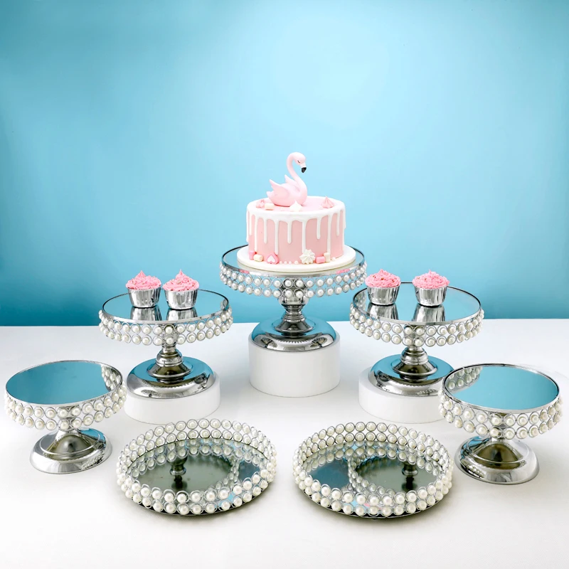 

1 -5pcs Sliver peral Cake Stand Round Metal Cupcake Stands cake stand set