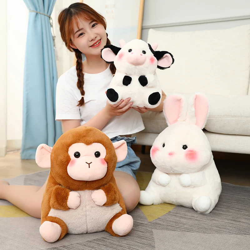 18-40cm Ball Shape Animals Stuffed Cartoon Bunny Pink Pig Monkey Elephant Penguin Hug Cuddly Plushies Toys Ferry Plush Soft Doll