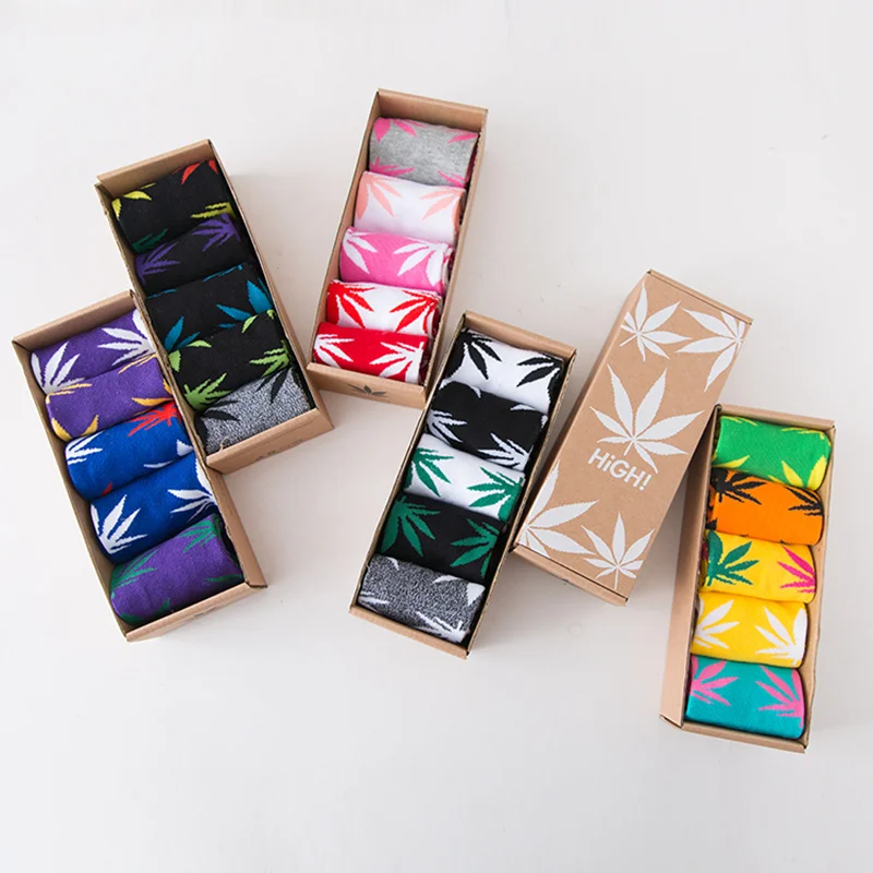 5 Pairs/Box New Women Socks Colorful Breathable Socks Maple Leaf Comfortable Cotton Short Socks Harajuku Gifts for Woman Fashion