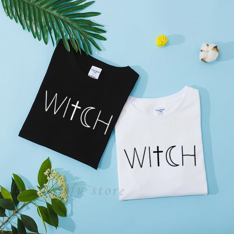 Funny Halloween Witch T-shirt Fashion Women Slogan Tee Cross Moon Graphic Gift Grunge Tops Unisex Casual Tees Camisetas Mujer