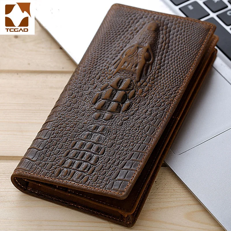 Men\'s Wallets Alligators carteras Thin mens wallet PU leather clutch made of Crocodile Pattern Long purse portafoglio uomo