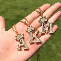 Zircon Crown Letter Necklace For Women Men Hip Hop Initial Alphabet Charm Chain Choker Pendant Necklace Jewelry Gift Collier BFF