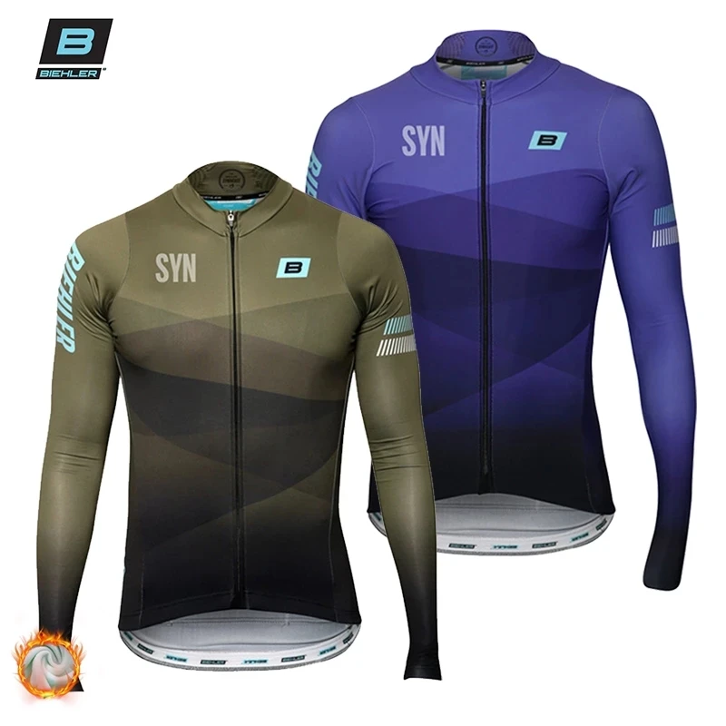 

2022 BIEHLER Winter Cycling Jersey Long Sleeve Cashmere Top Jacket Men MTB Bicycle Clothing Fleece Roadbike Road Ciclismo Hombre