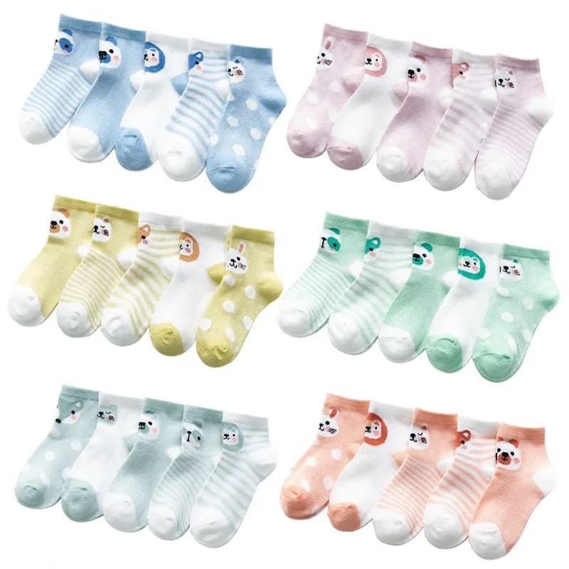 5Pairs/lot Newborn Baby Boys Girls Socks Summer Mesh Thin Toddler Socks for Girls Cotton Cartoon Infant Sock 2024 Accessories