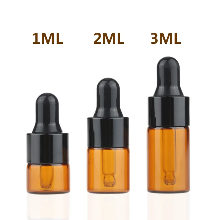 100Pcs 1ml/2ml/3ml Glass Amber Essential oil Dropper Bottles Aluminum cap Reagent Drop Eye Liquid Pipette Aromatherapy Container