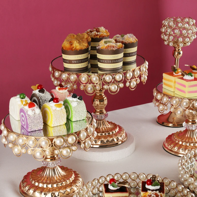 3-11pcs Pearl gold mirror cupcake stand for cold food cake  tea rest  table decoration