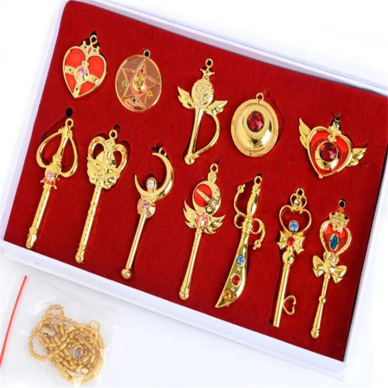 Sailor Moon Crystal Cosplay Accessories set Action Figures Toys  Wand Stick Collection Necklace Pendants Keychains A979