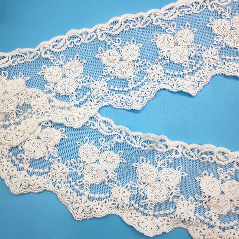 8CM di larghezza Tulle bianco maglia ricamo pizzo tessuto colletto Trim frangia nastro abito da sposa decorazione cucito fai da te