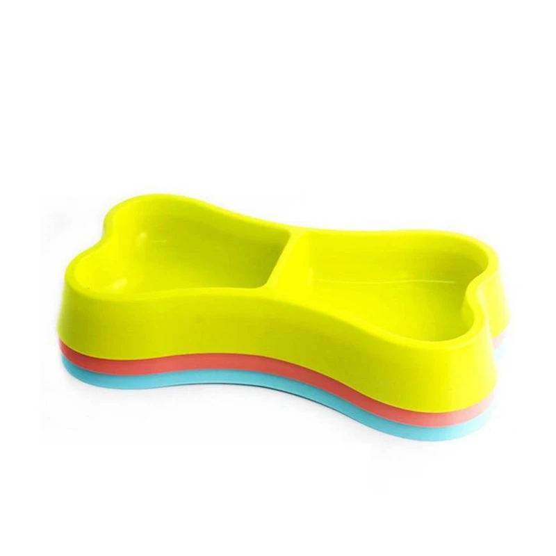 Home Dog Pet Feeder Bowls Safety Plastic Bowl Double Eating Drinking Bone Shaped Bowl Pet Dog Dish Feeder Feeding Tools