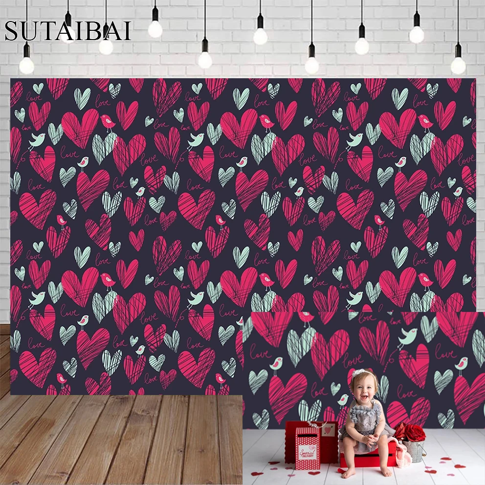 

Valentines Day Background Lover Portrait Wallpaper Red Love Hearts Wedding Backdrop Banners Photo Booth Photography Studio