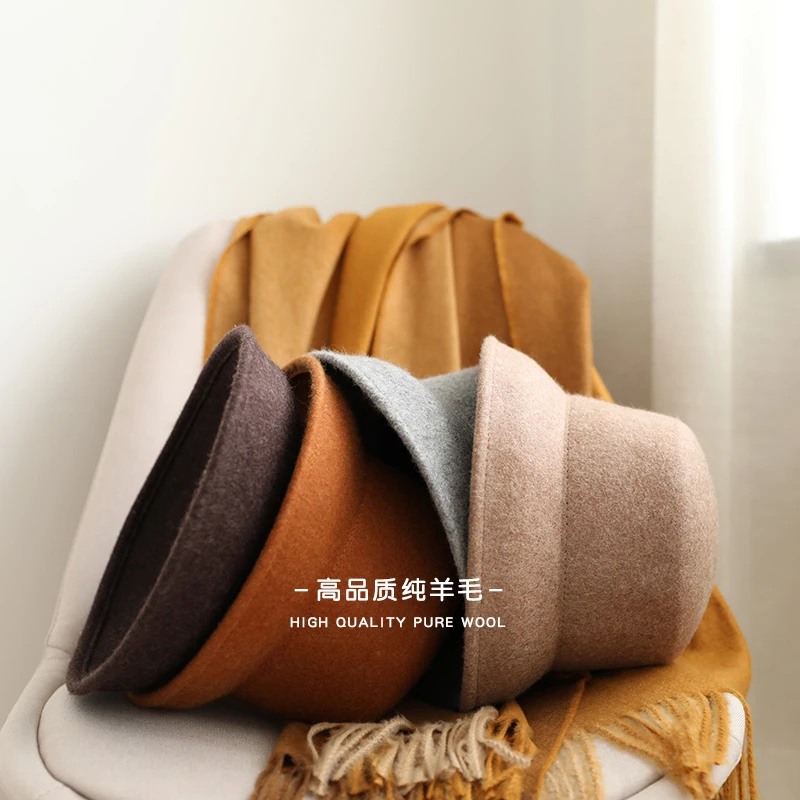 High Quality Women 100% Wool Felt Hats Black Wide Brim Fedoras For Party Church Hats Pork Pie Fedora Hepburn Hats New Fashion