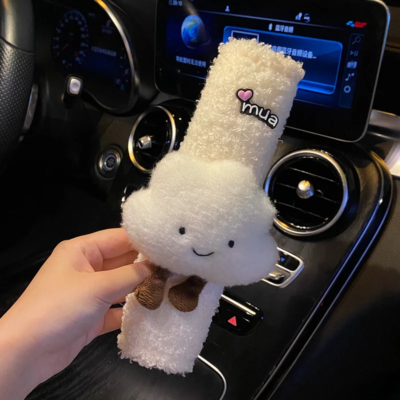 Cute Cloud Car Seat Belt Cover Winter Soft Plush Shoulder Pads Strap Harness Cushion Imitate Lamb Wool Seatbelt Car Accessories