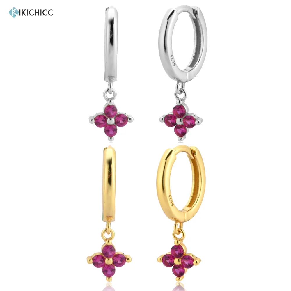 Kikichicc 925 Sterling Silver Rose Red Crystal High Quality Zircon Charms Pendiente Drop Earring Loops Fashion Jewelry For Women